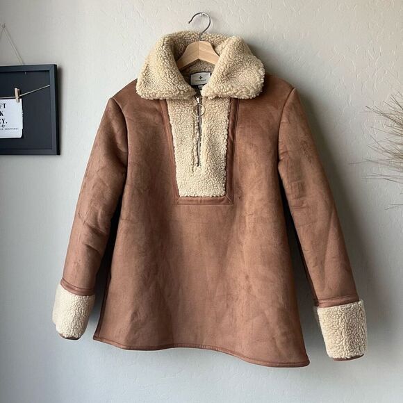 NEW Tuckernuck Jacket Shearling Fleece Quarter Zip Coat Brown Tan Size XS - Picture 2 of 7